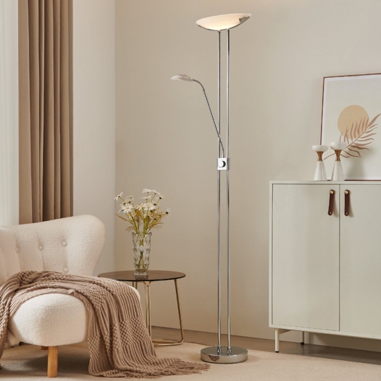 Eglo baya lampada da terra led 20w 3000k dimmerabile a stelo moderna cromata