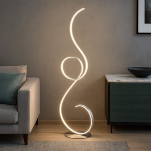 Visualizza i dettagli per Ondaluce lampada da terra moderna pt flok led 44w 3000k silver ondulata Ondaluce lampada da terra moderna pt flok led 44w 3000k silver ondulata