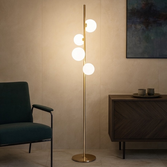 Ideal lux perlage pt4 piantana moderna oro ottone