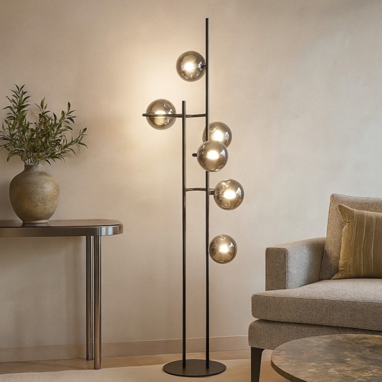 Ondaluce pt jewel lampada da terra nera 6 sfere vetro