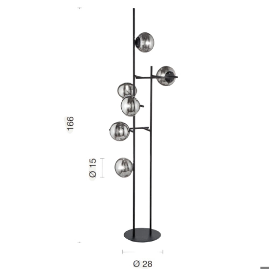 Ondaluce pt jewel lampada da terra nera 6 sfere vetro