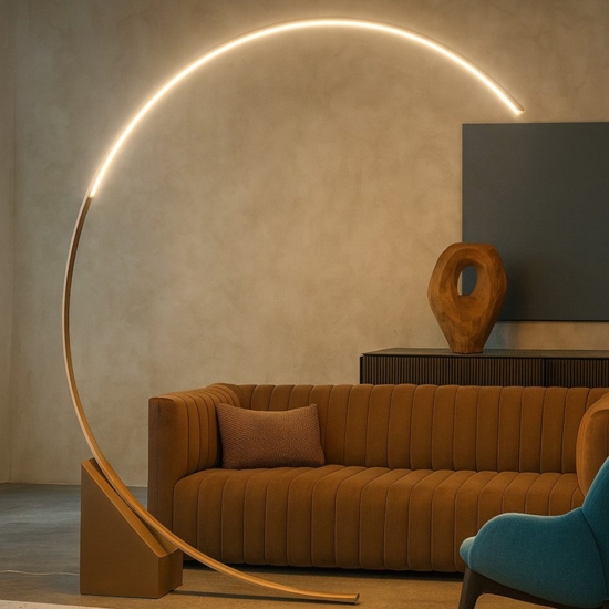 Pt rune ondaluce piantana ad arco design moderno led 3000k oro