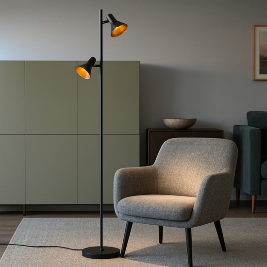 Lampada da terra vintage 2 luci orientabili nero oro