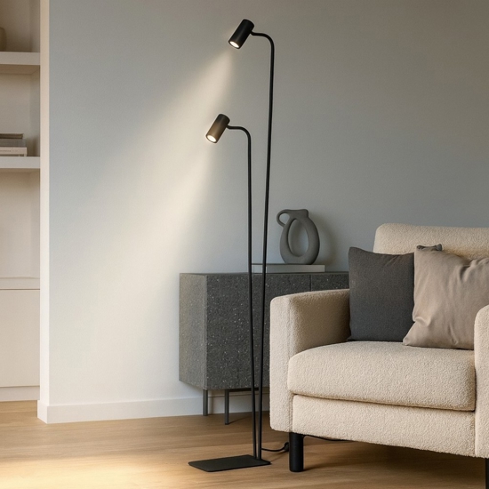 Lampada da terra ideal lux ginger pt2 nera doppia luce orientabile