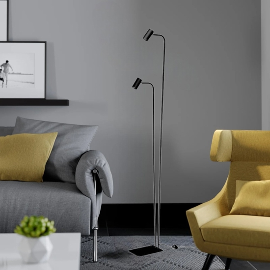 Lampada da terra ideal lux ginger pt2 nera doppia luce orientabile