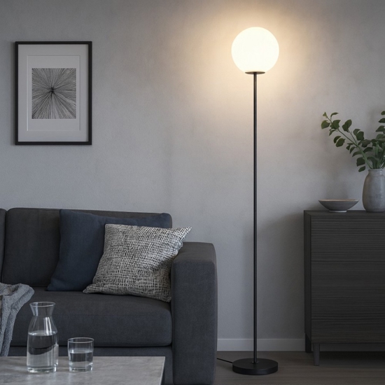 Maytoni ring lampada da terra nera design minimalista