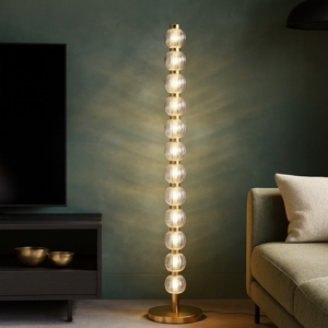 Lampada da terra moderna maytoni amulet led 3000k in metallo colore oro e vetro
