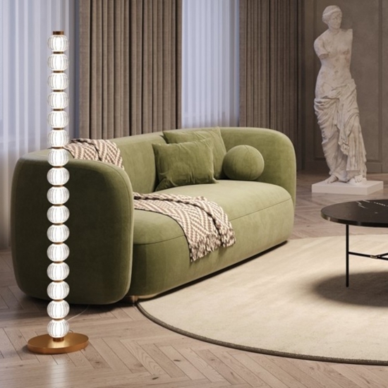 Lampada da terra moderna maytoni amulet led 3000k in metallo colore oro e vetro