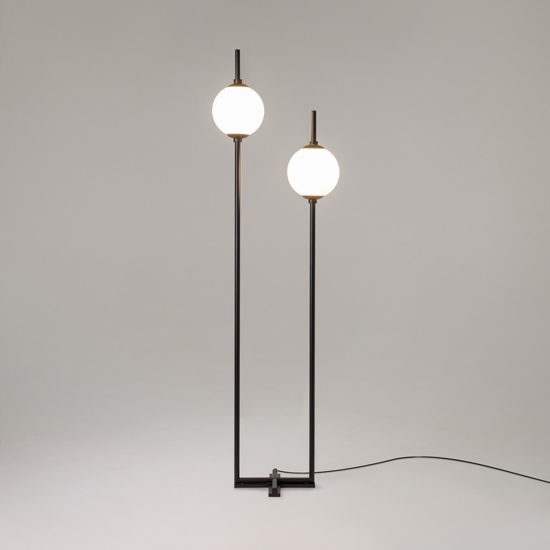 Maytoni lampada da terra moderna nera led 3000k due luci sferiche the sixth sense
