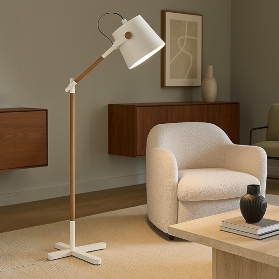 Lampada da terra stile nordico paralume orientabile legno