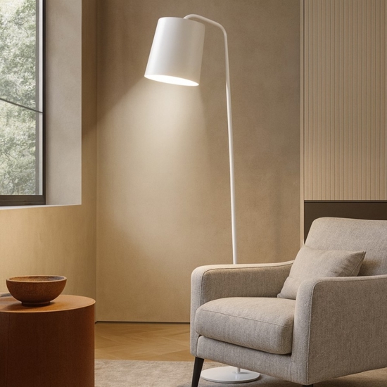 Lampada da terra moderna bianca paralume cilindrico