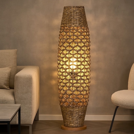 Lampada da terra ovale giacinto ed erba intrecciati