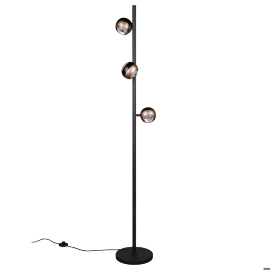 Piantana moderna tre luci orientabili nera e caffe led 24w cct dimmerabile