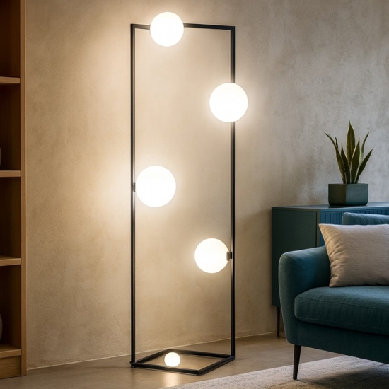 Angolo pt5 ideal lux lampada da terra nero cinque sfere vetro