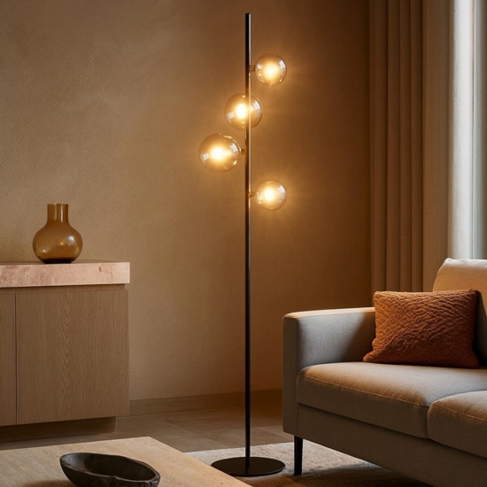 Lampada da terra ideal lux perlage pt4 nera sfere vetro fume