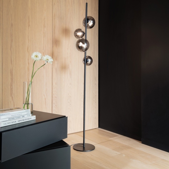 Lampada da terra ideal lux perlage pt4 nera sfere vetro fume