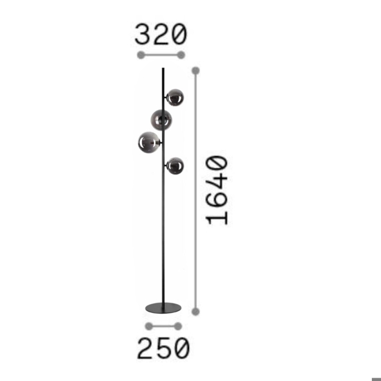 Lampada da terra ideal lux perlage pt4 nera sfere vetro fume
