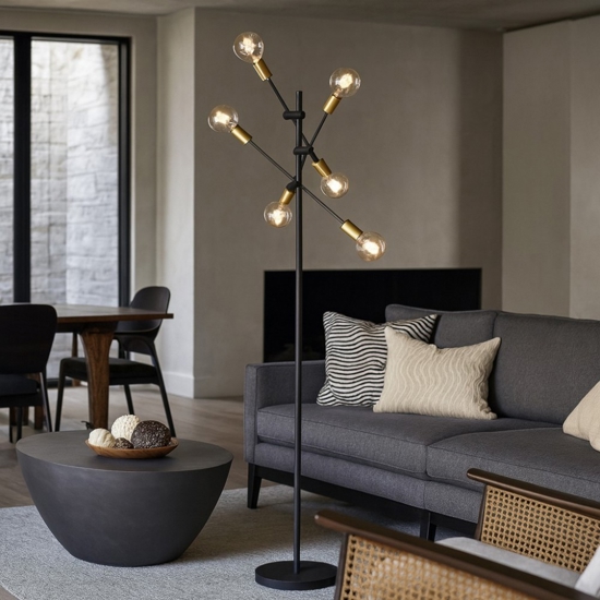 Lampada da terra design minimal nero oro per salotto soggiorno