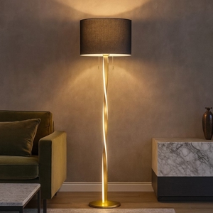 Lampada da terra led 3000k foglia oro paralume nero