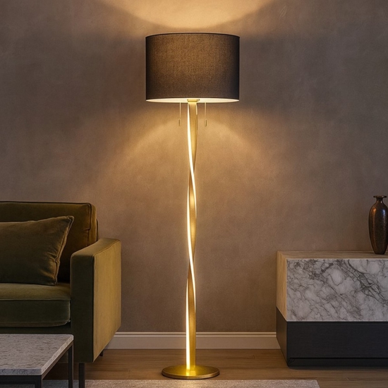 Lampada da terra led 3000k foglia oro paralume nero