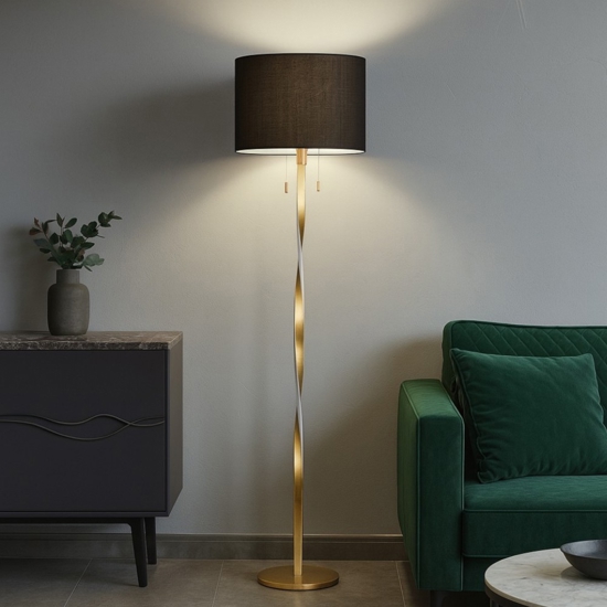 Lampada da terra led 3000k foglia oro paralume nero