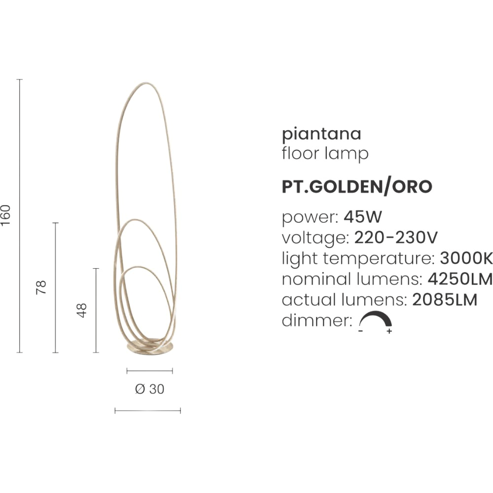 Lampada Da Terra Bowlen In Oro - In Alluminio, Altezza 153 Cm, Compatibile Con Lampadine E27