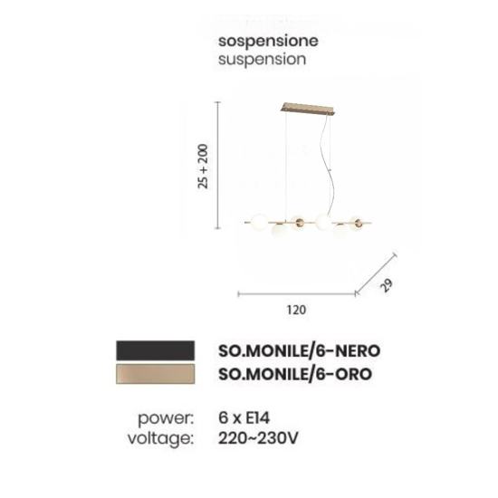 Ondaluce so monile lampadario oro 6 luci moderno