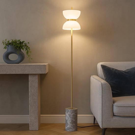Lampada da terra kyoto per salotto moderna oro base di marmo maytoni