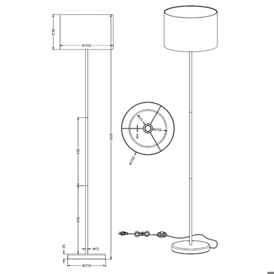 Lampada da terra moderna con paralume bianco h160 cm