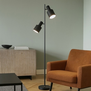 Lampada da terra moderna nera con due luci orientabili h161 cm