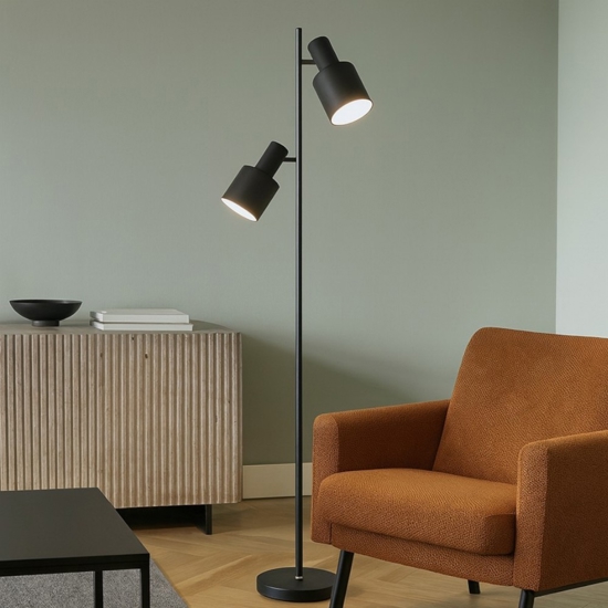 Lampada da terra moderna nera con due luci orientabili h161 cm