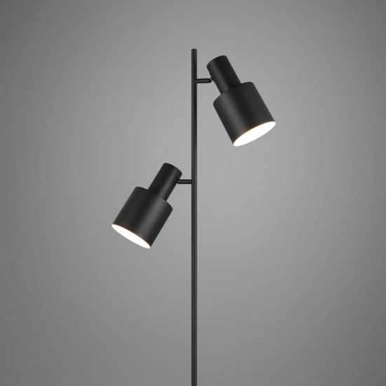 Lampada da terra moderna nera con due luci orientabili h161 cm