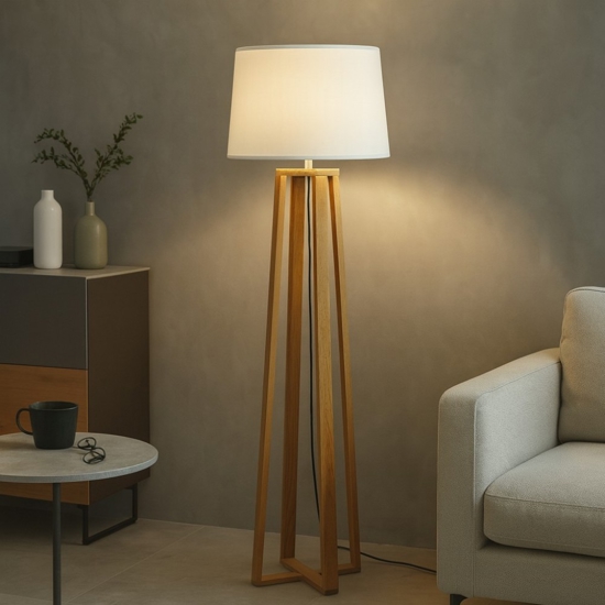 Lampada da terra moderna quattro piedi a croce in legno
