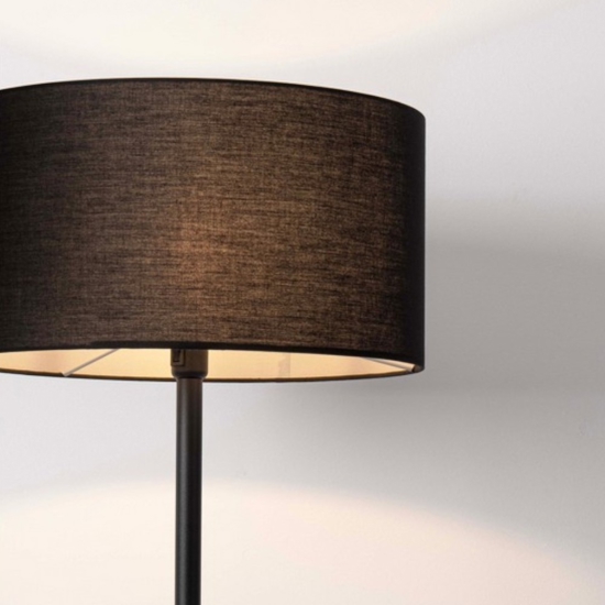 Lampada da terra nera paralume cilindrico in tessuto
