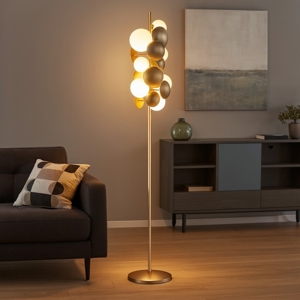 Visualizza i dettagli per Lampada da terra moderna oro sfere vetro bianco per soggiorno Lampada da terra moderna oro sfere vetro bianco per soggiorno