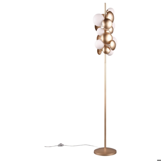 Lampada da terra moderna oro sfere vetro bianco per soggiorno