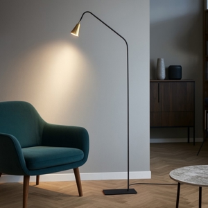 Lampada ad arco moderna colore nero e oro per salotto