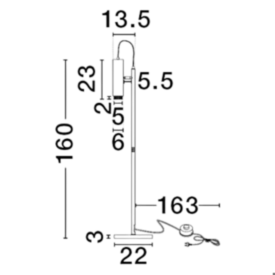 Lampada da terra moderna orientabile nera h160 cm