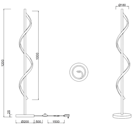Lampada da terra ultramoderna led 4000k dimmerabile h120 cm