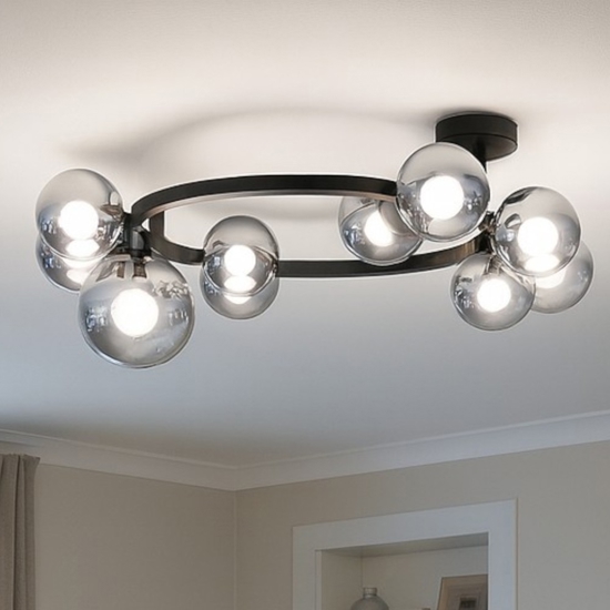 Perlage pl10 plafoniera ideal lux nera con sfere fumè