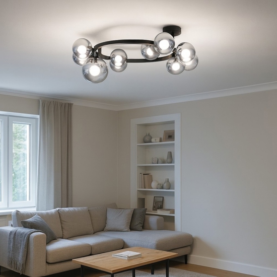 Perlage pl10 plafoniera ideal lux nera con sfere fumè