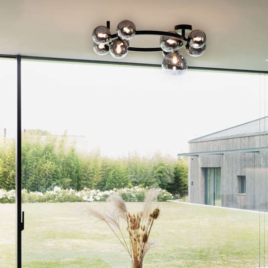 Perlage pl10 plafoniera ideal lux nera con sfere fumè