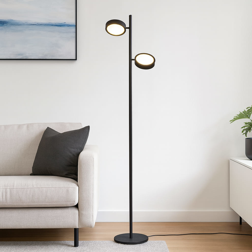 Lampada Da Terra LEDKIA Ethan In Metallo Nero, Con Luce Di Lettura Orientabile, Attacchi E27 E G9, Altezza 174 Cm, Per Salotto E Ufficio