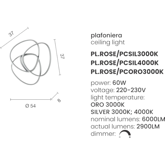 Ondaluce rose pc silver plafoniera led 3000k per cucina