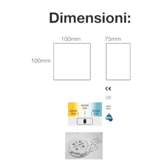 Applique da esterno acrilico bianco quadrata led 3000k 4000k 6000k