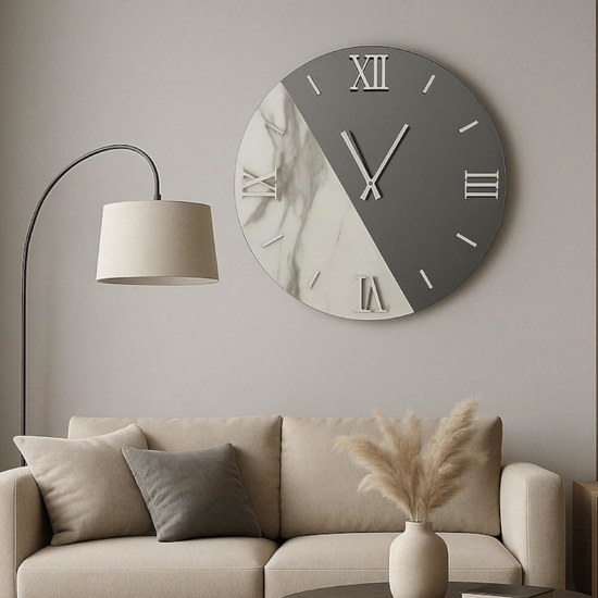 Orologio da parete tondo 60cm design specchio fume marmo laminato