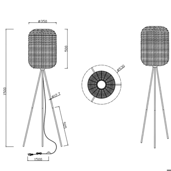 Lampada da terra moderna h150 cm marrone e nera