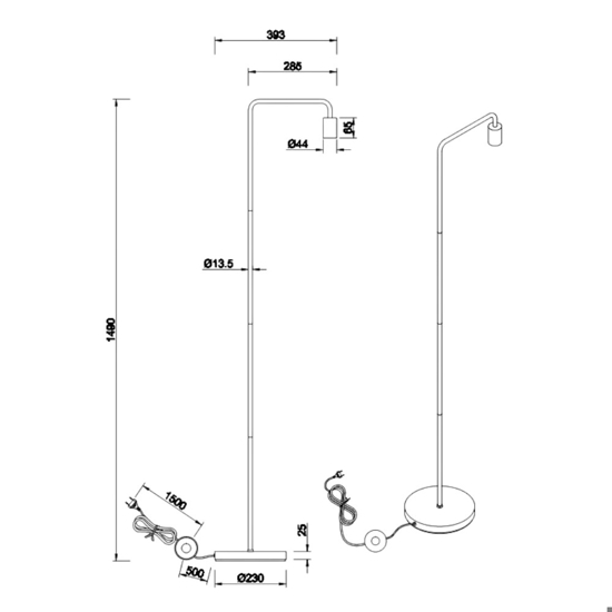 Lampada da terra nera minimalista per salotto h149 cm