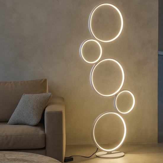 Lampada da terra bianca led 36w 3000k design cerchi