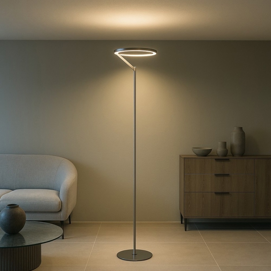 Lampada da terra nickel design moderna led 26w 3000k dimmerabile